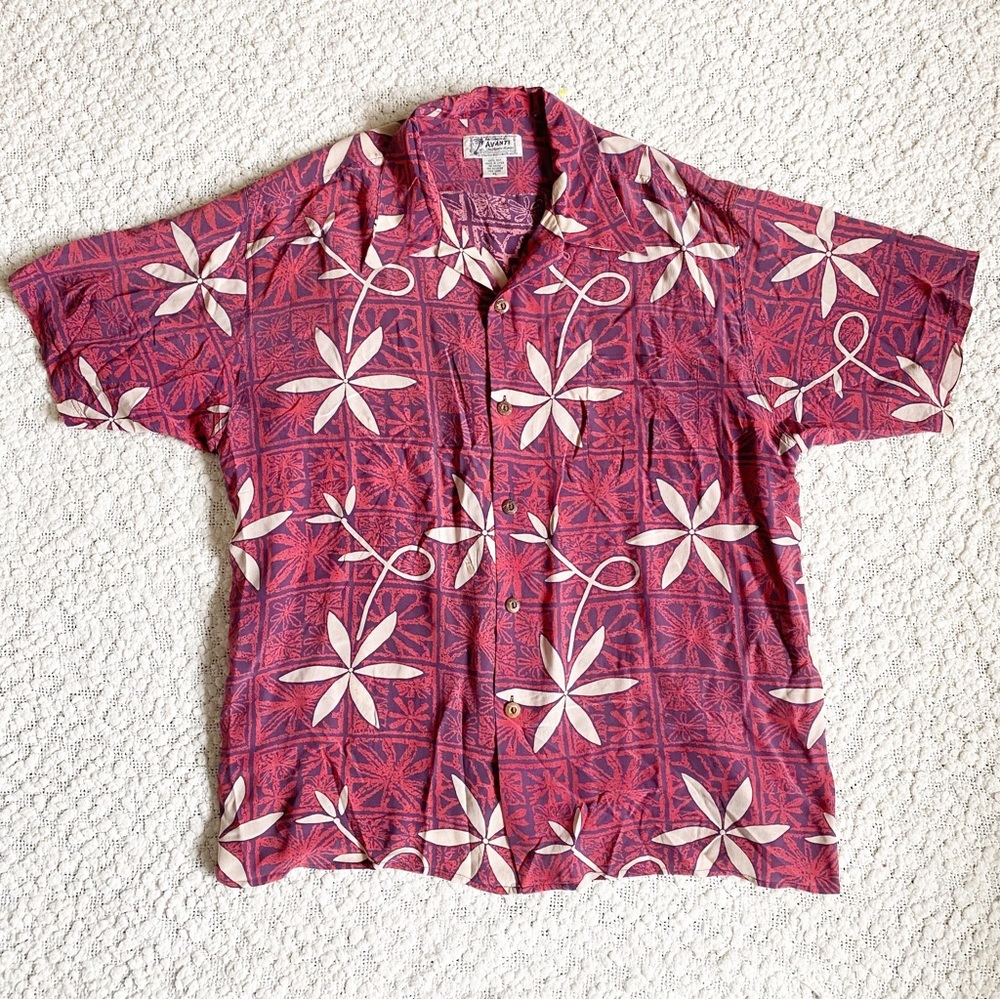 Vintage Original Avanti Authentic Hawaiian Shirt, Elvis, Purple Red, Flower XL